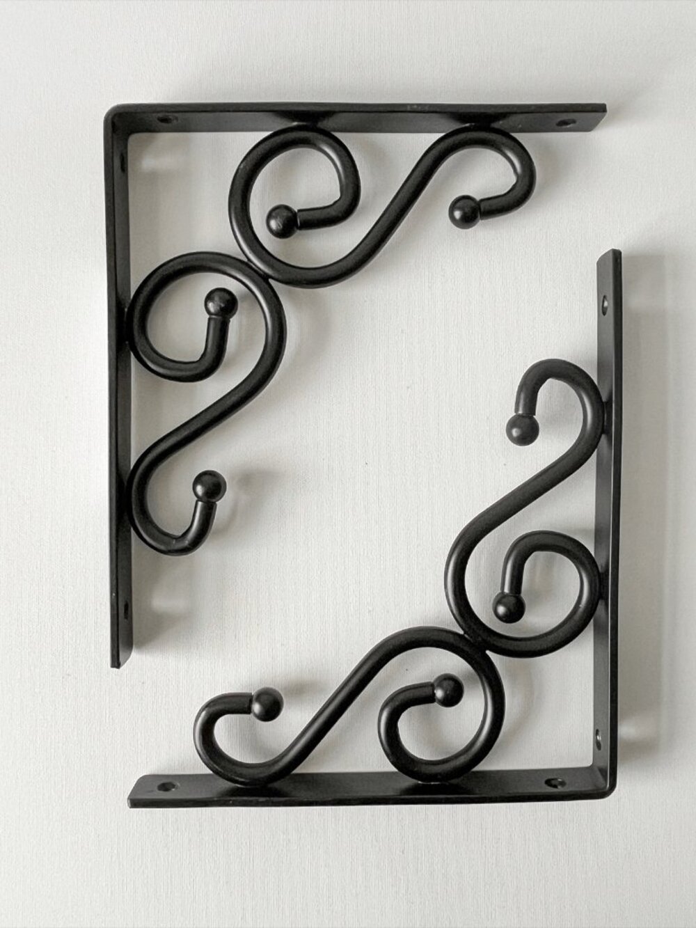 Unused Stanley Set of 2 Decorative Scroll Shelf Brackets 7" x 8" Black Steel